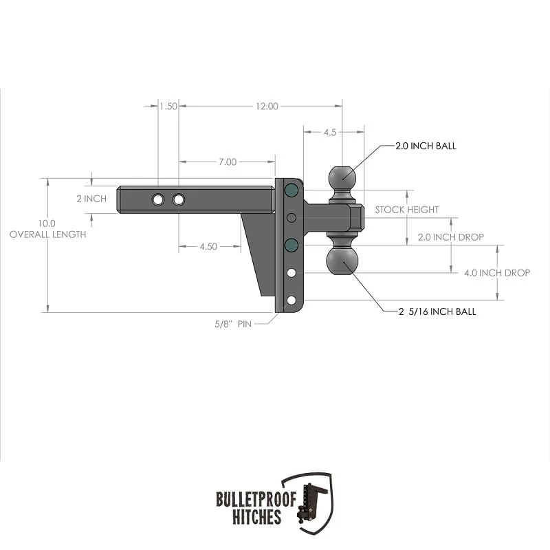 Bulletproof Hitch 2.0" Shank Extreme Duty 4" Drop/Rise Hitch - Image 10