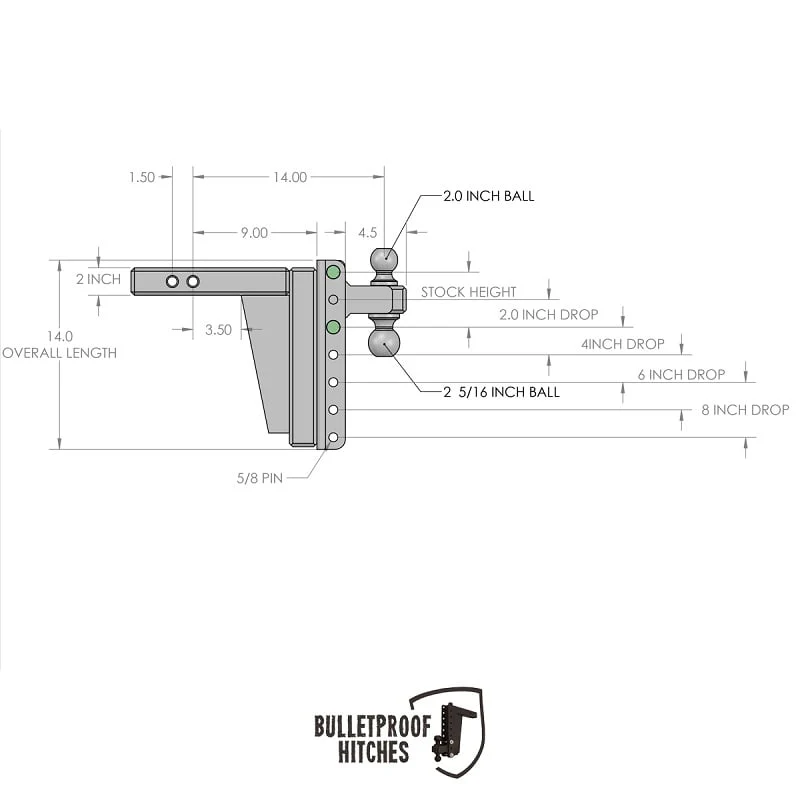 Bulletproof Hitch 2.0" Shank Extreme Duty 8" Drop/Rise Hitch - Image 10