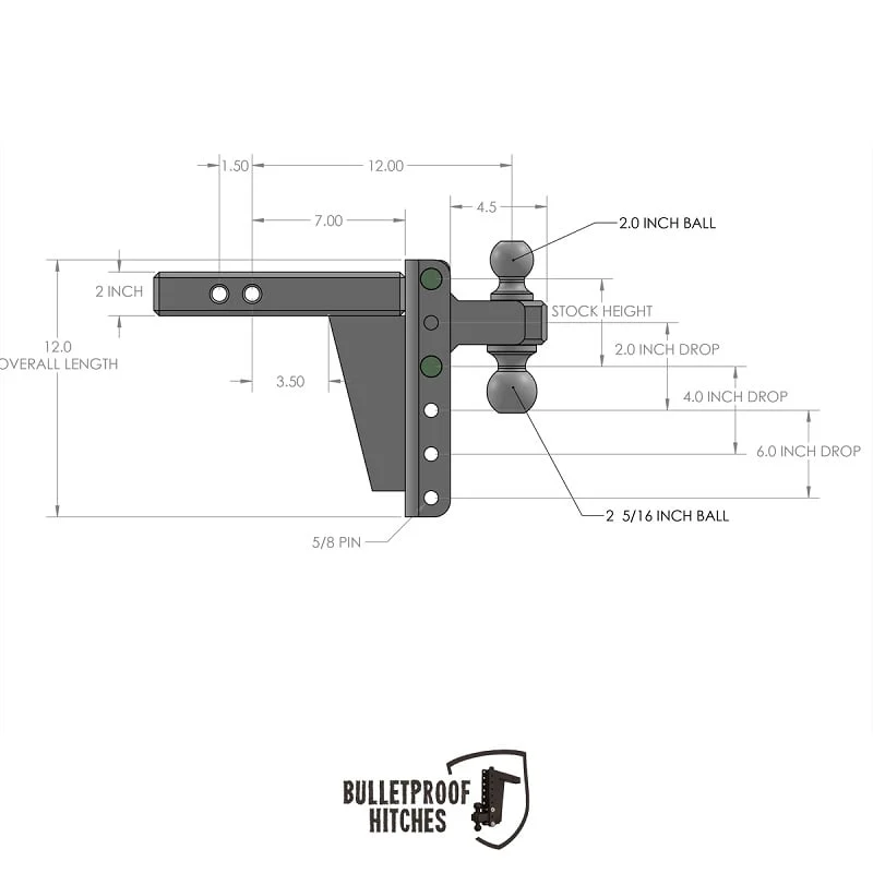 Bulletproof Hitch 2.0" Shank Heavy Duty 6" Drop/Rise Hitch - Image 5