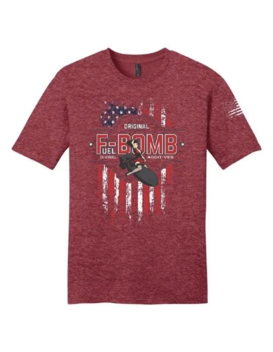 F-Bomb Diesel Additive Pin-Up With Flag Background Red T-Shirt