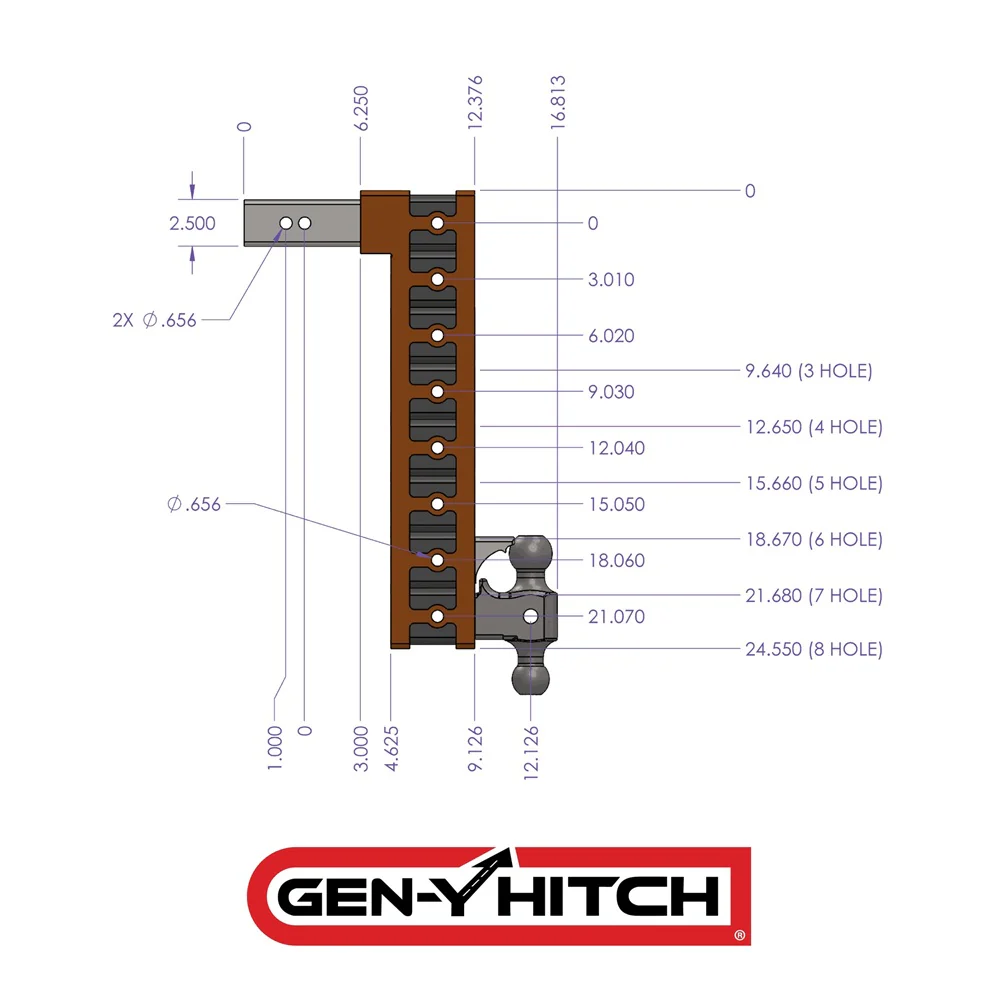 Gen-Y Hitch Mega-Duty Series 21K Drop Hitch 2.5" Shank With Dual-Ball - 6" / 9" / 12" Drop - Image 8