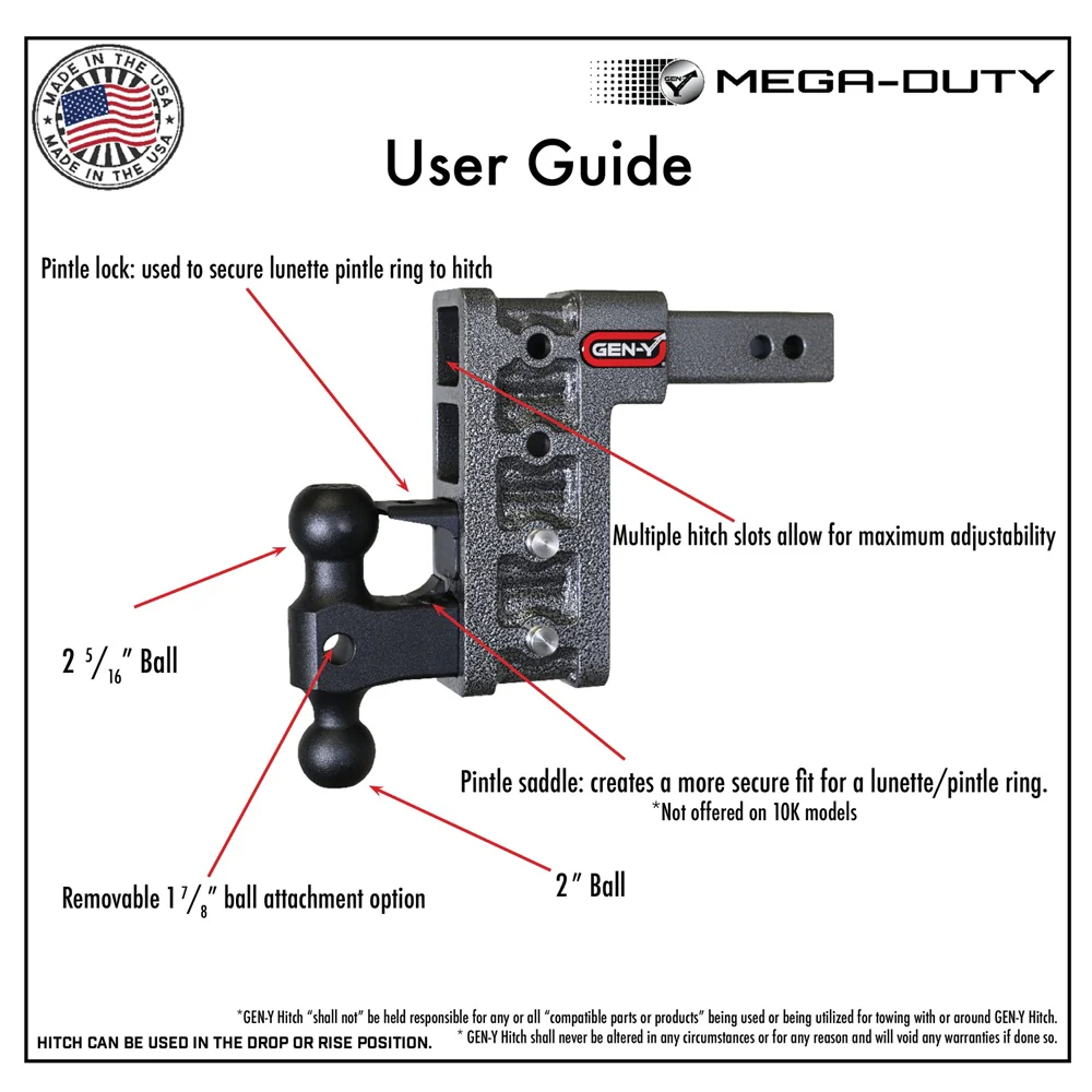 Gen-Y Hitch Mega-Duty Series 21K Drop Hitch 2.5" Shank With Dual-Ball - 6" / 9" / 12" Drop - Image 9