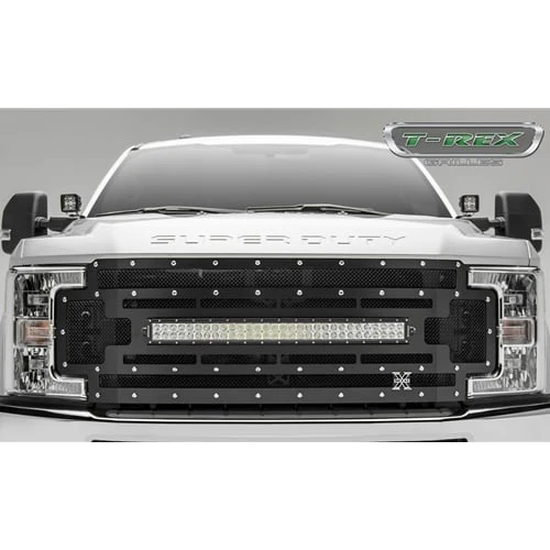 T-Rex Torch Series Black Grille w/ Chrome Studs & 30" Curved LED Light 17-19 6.7L Ford Powerstroke - Image 2