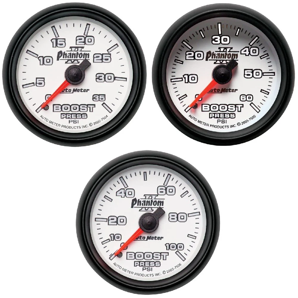 Auto Meter 2-1/16" Phantom II Boost Gauge 0-35 PSI | 0-60 PSI | 0-100 PSI