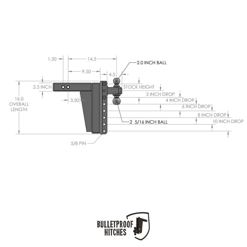 Bulletproof Hitch 2.5" Shank Extreme Duty 10" Drop/Rise Hitch - Image 10