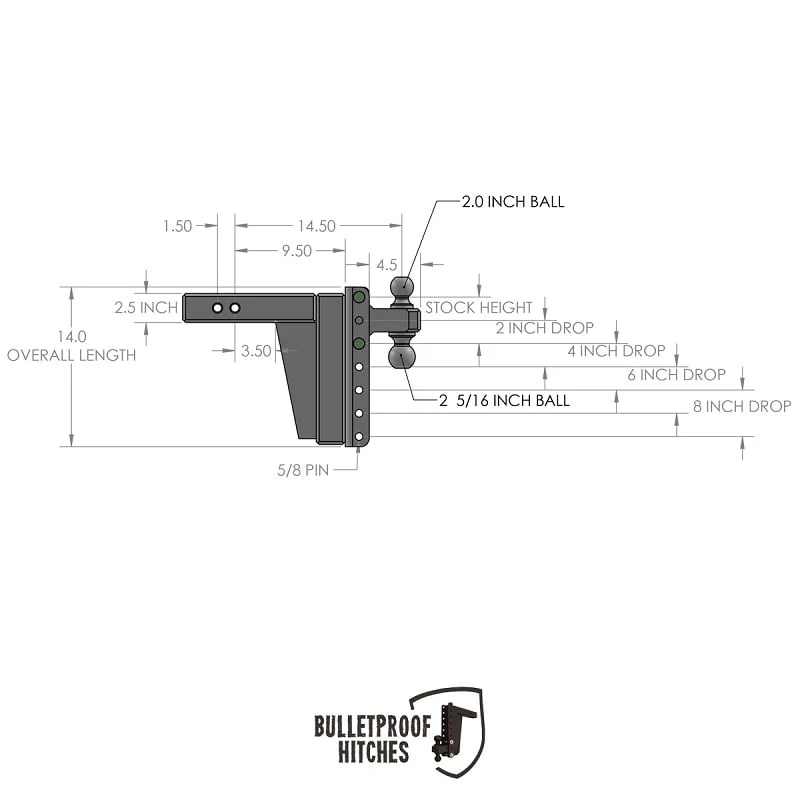 Bulletproof Hitch 2.5" Shank Extreme Duty 8" Drop/Rise Hitch - Image 10