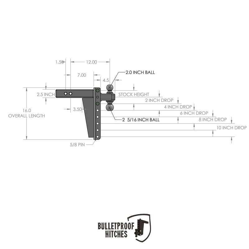 Bulletproof Hitch 2.5" Shank Heavy Duty 10" Drop/Rise Hitch - Image 10