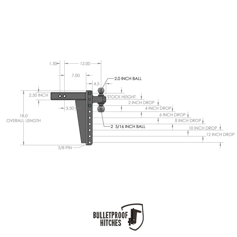 Bulletproof Hitch 2.5" Shank Heavy Duty 12" Drop/Rise Hitch - Image 10