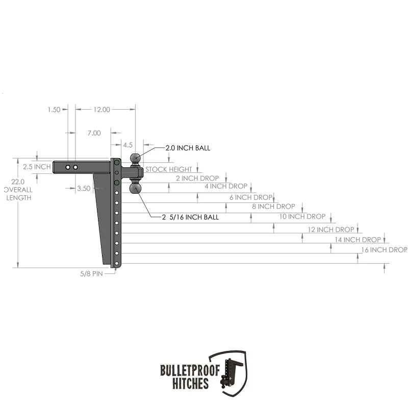 Bulletproof Hitch 2.5" Shank Heavy Duty 16" Drop/Rise Hitch - Image 10