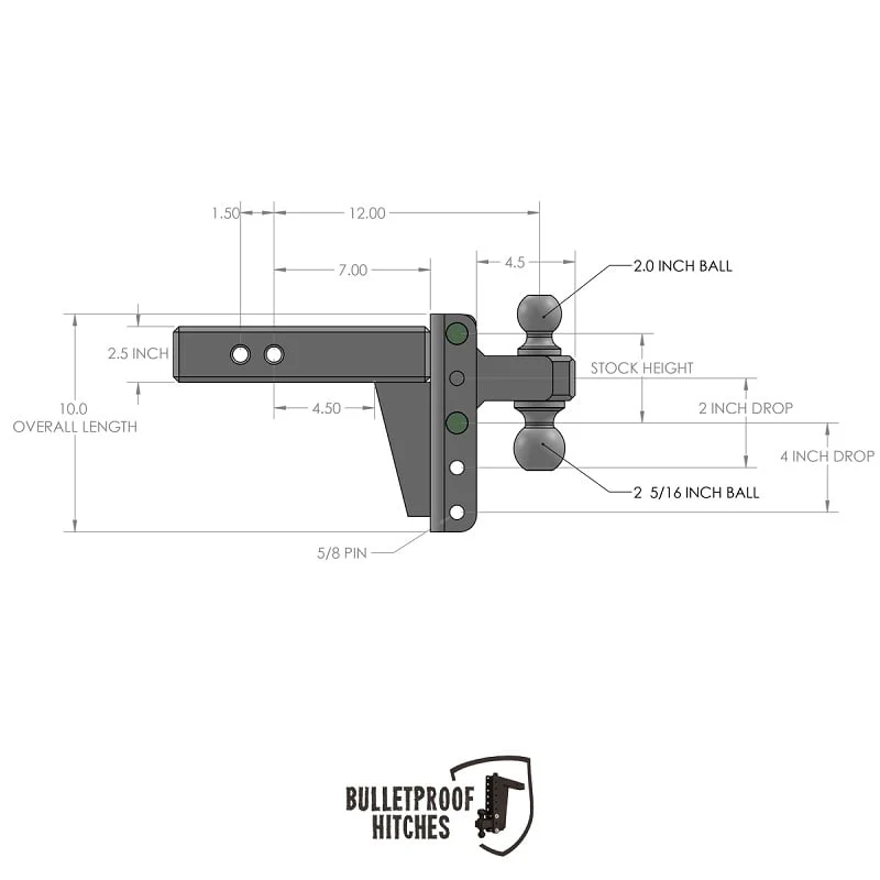 Bulletproof Hitch 2.5" Shank Heavy Duty 4" Drop/Rise Hitch - Image 10