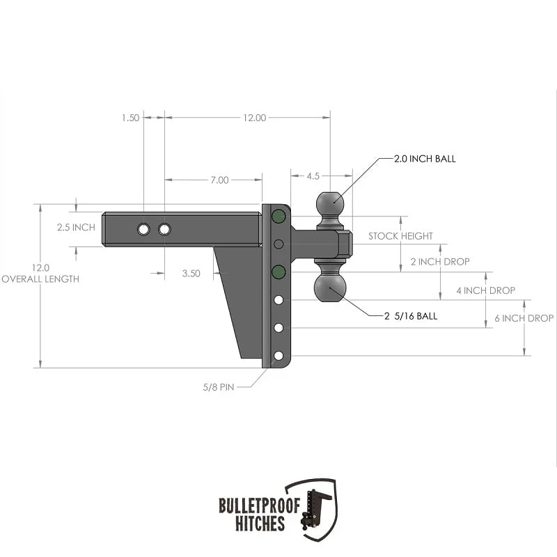Bulletproof Hitch 2.5" Shank Heavy Duty 6" Drop/Rise Hitch - Image 10