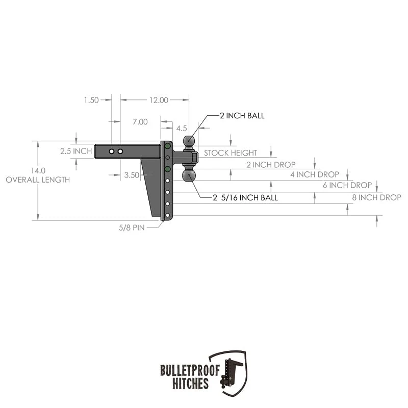 Bulletproof Hitch 2.5" Shank Heavy Duty 8" Drop/Rise Hitch - Image 10