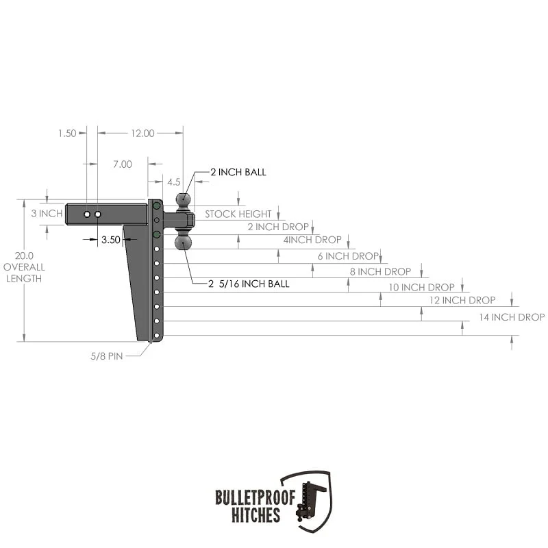 Bulletproof Hitch 3.0" Shank Heavy Duty 14" Drop/Rise Hitch - Image 10
