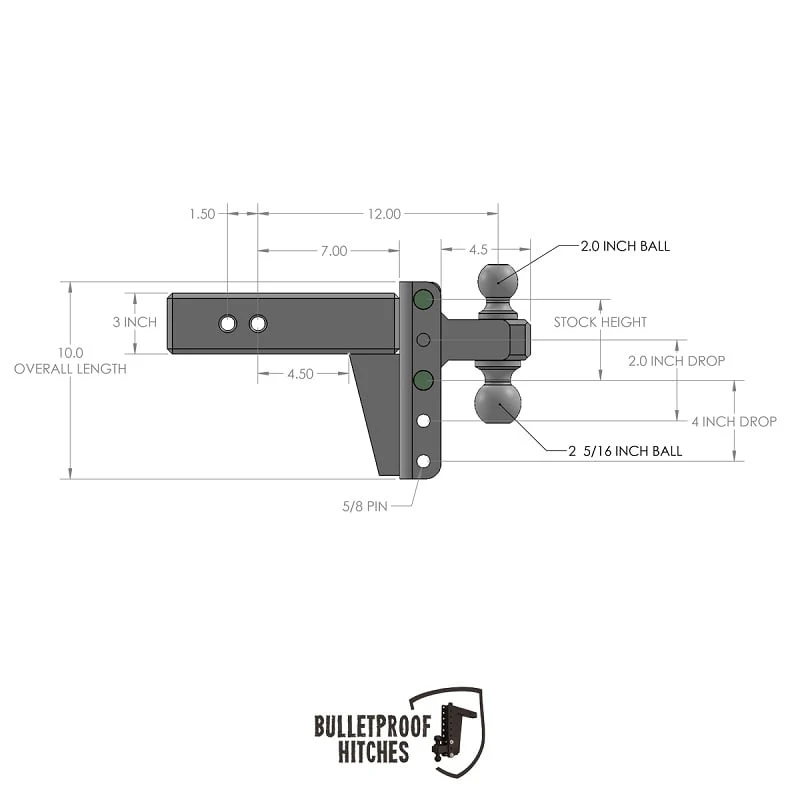 Bulletproof Hitch 3.0" Shank Heavy Duty 4" Drop/Rise Hitch - Image 10