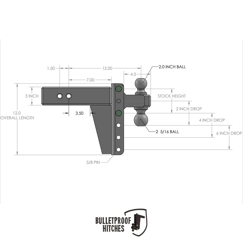 Bulletproof Hitch 3.0" Shank Heavy Duty 6" Drop/Rise Hitch - Image 10