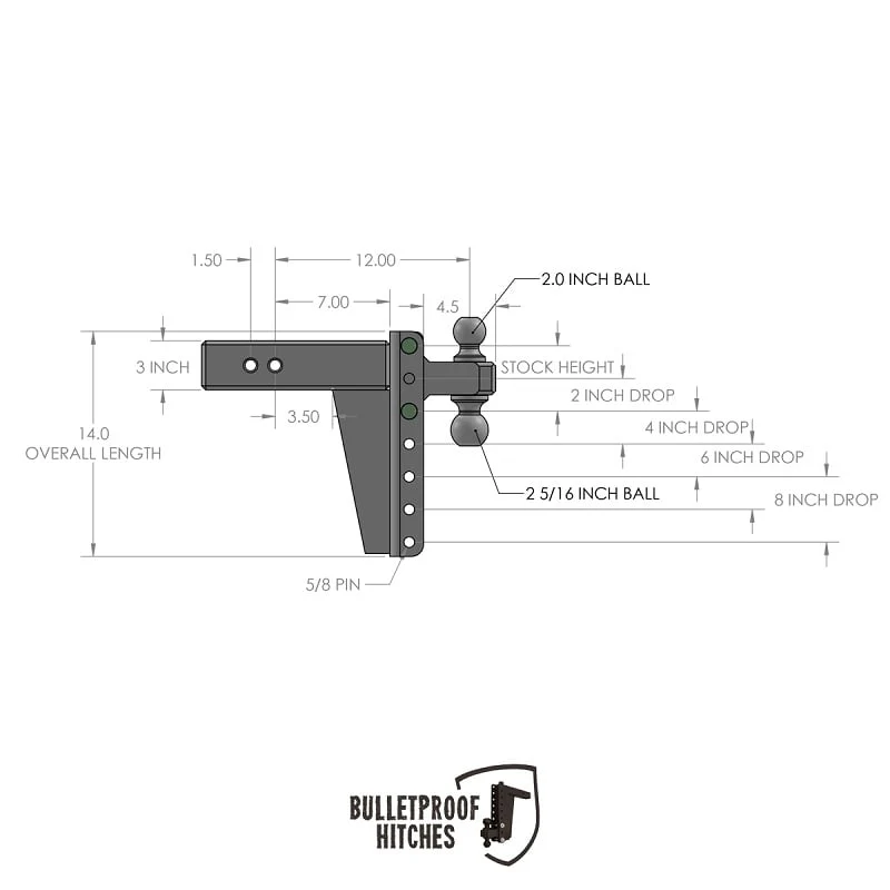 Bulletproof Hitch 3.0" Shank Heavy Duty 8" Drop/Rise Hitch - Image 10