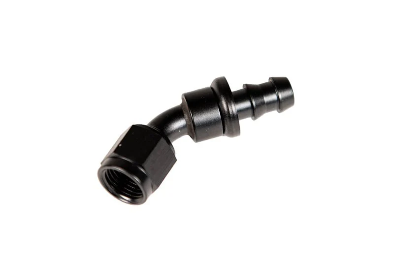 Fleece Performance -6AN 45 Degree to Hose Barb Black Anodized Fitting - Image 2