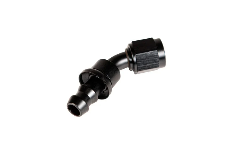 Fleece Performance -6AN 45 Degree to Hose Barb Black Anodized Fitting - Image 3