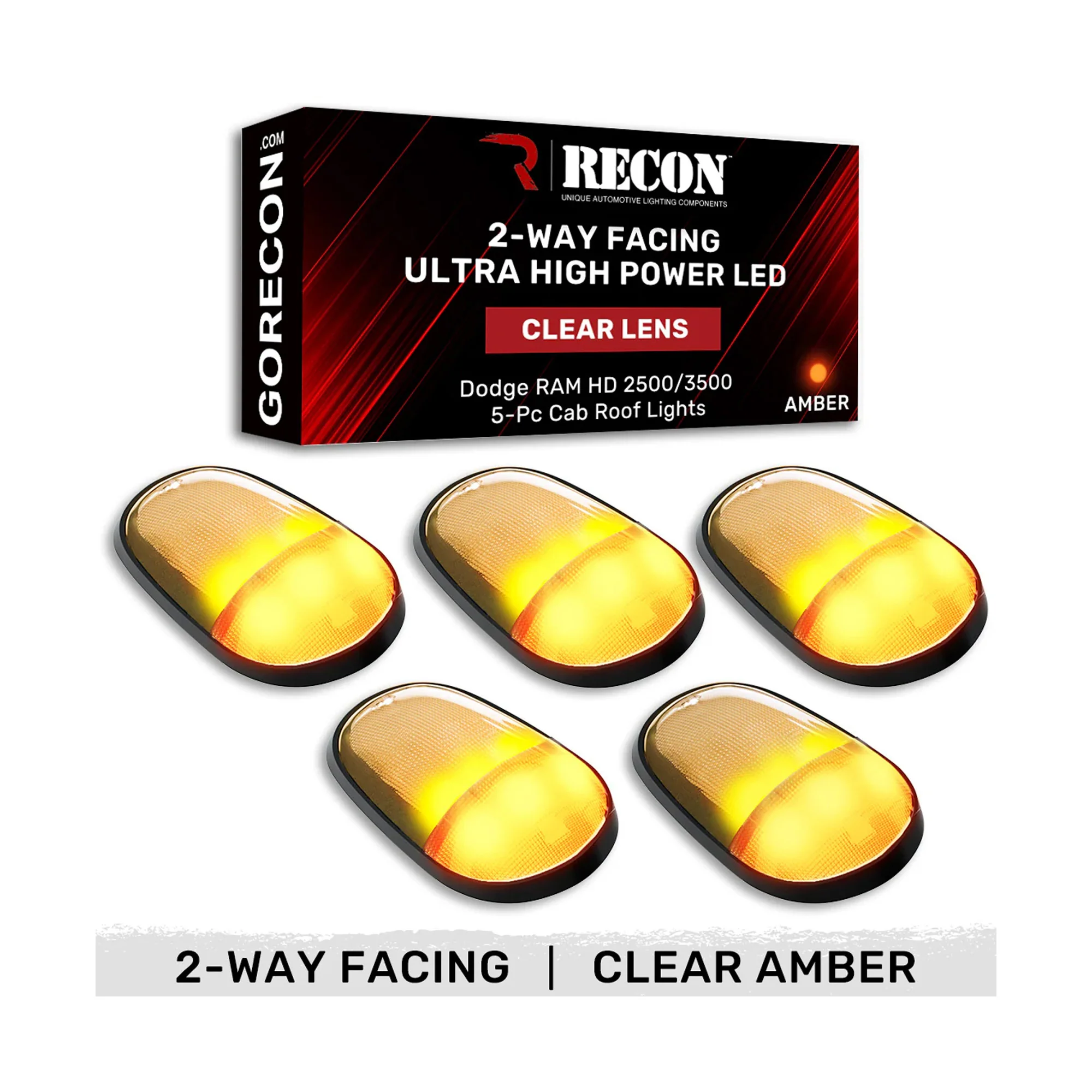 RECON 5 Piece Cab Roof Ultra High Power Front/Rear Facing LED Light Set 03-18 Ram 2500 / 3500 - Image 3