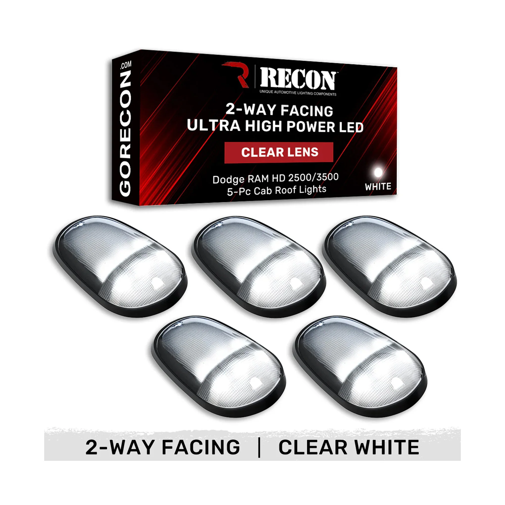 RECON 5 Piece Cab Roof Ultra High Power Front/Rear Facing LED Light Set 03-18 Ram 2500 / 3500 - Image 5