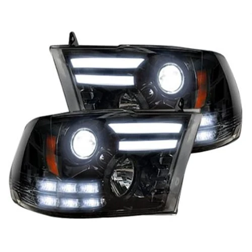 RECON 264276BKC Smoked Projector Headlights with OLED DRL and Amber LED Turn Signals 14-18 Ram - Image 2